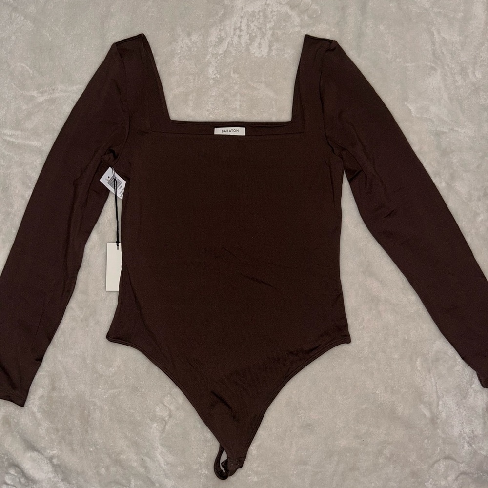 Aritzia Babaton Contour Longsleeve Bodysuit in Rich Mocha Brown - L